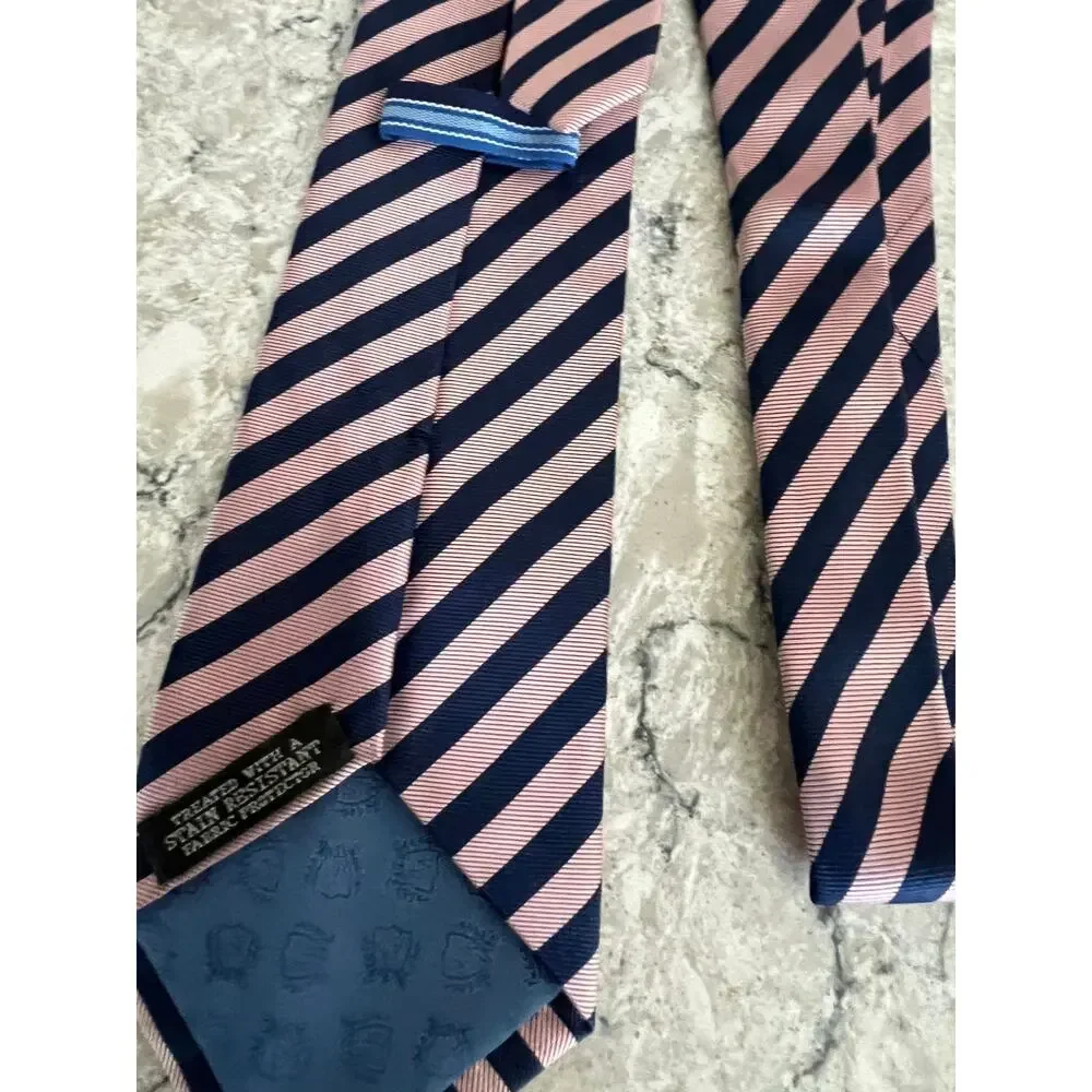 Van Heusen 100% Silk Men's Neck Tie Pink w Navy Blue Stripes JL